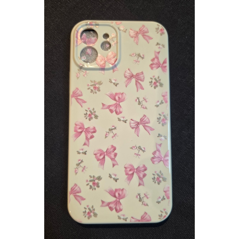 Oylaxoy iPhone 12 Case Pink Ribbon Bow Floral Coquette Cream Protective Cover